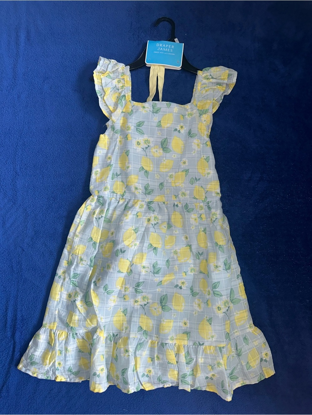 Draper James Girls Dress Blue Yellow Lemon Print Flutter Sleeves Sz 10 NWT purse